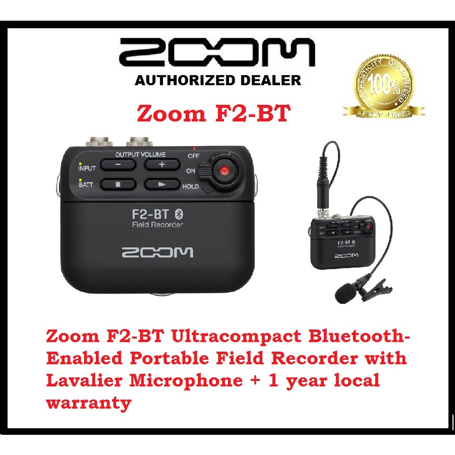 Zoom F2BT BluetoothEnabled Portable Field Recorder with Lavalier Microphone + 1