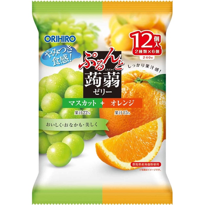 ORIHIRO Purun to Konnyaku Jelly Muscat+Orange Jelly Drink (20g x 12 pieces) x 6 bags Direct from