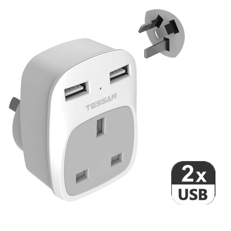 TESSAN Australia China Plug Adapter with 2 USB Ports, Grounded AU Outlet Travel Adapter 3 in 1