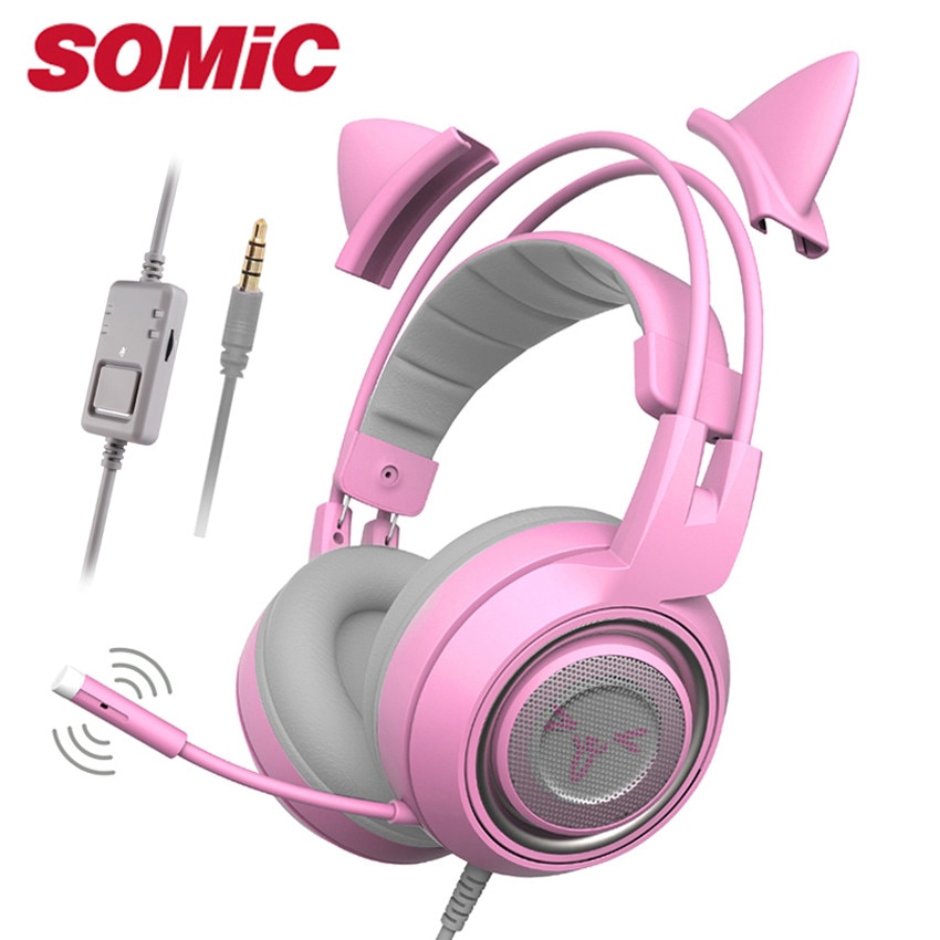 MY SOMIC G951S Kids PS4 Gaming Headset casque Pink Girls