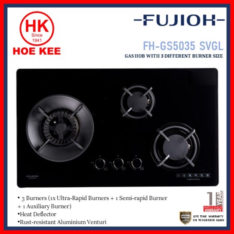 Fujioh FHGS5035 SVGL 3Burner Glass Hob Shopee Singapore