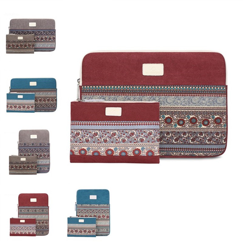 CanvasArtisan Retro Floral Laptop Bag Set Waterproof Canvas Cover for