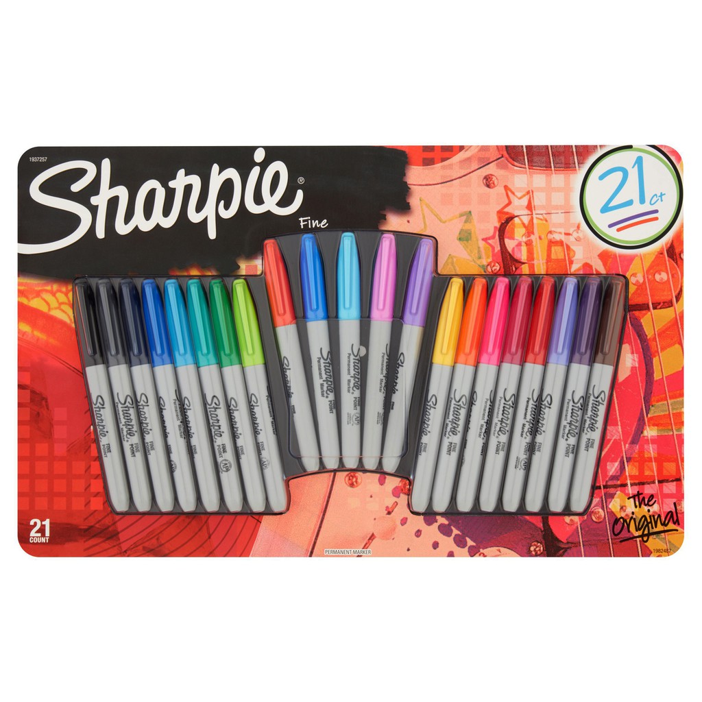 Sharpie Permanent Markers, Fine Point Assorted Colours, Pack of 21