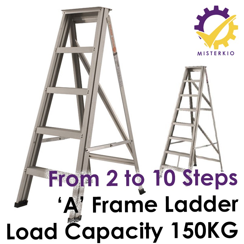 Heavy Duty A Frame Ladder Aluminium 2 to 10 steps Load Capacity of
