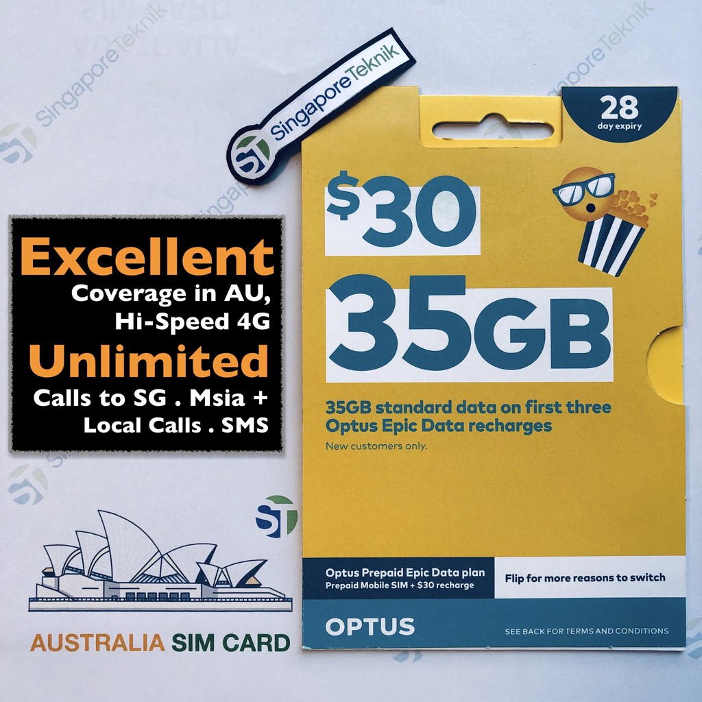 Australia Optus SIM Card 35GB Data Free Call SMS All 4G Mobile Phone No Pocket Wifi Dataroam