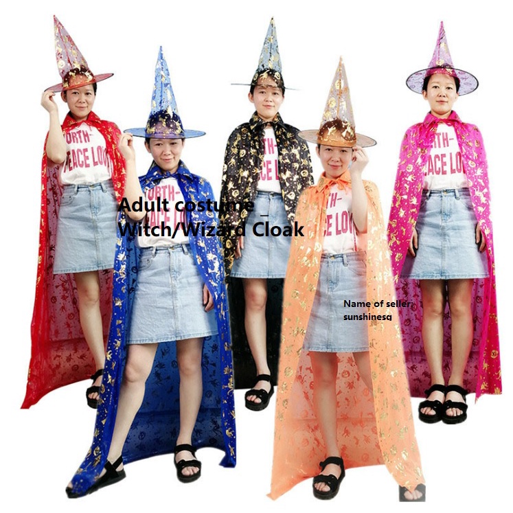 SG Stock Adult Classic Halloween Costume Witch/Wizard Cloak for