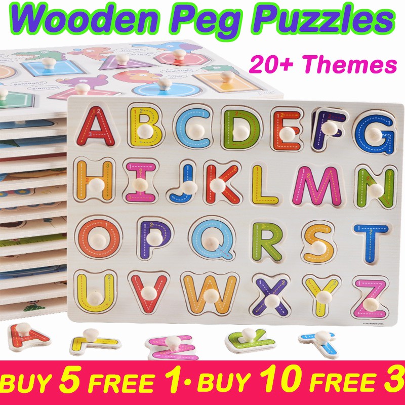 [Buy 5 Free 1] 3D Wooden Peg Puzzle with Knob Educational Wood Pegboard