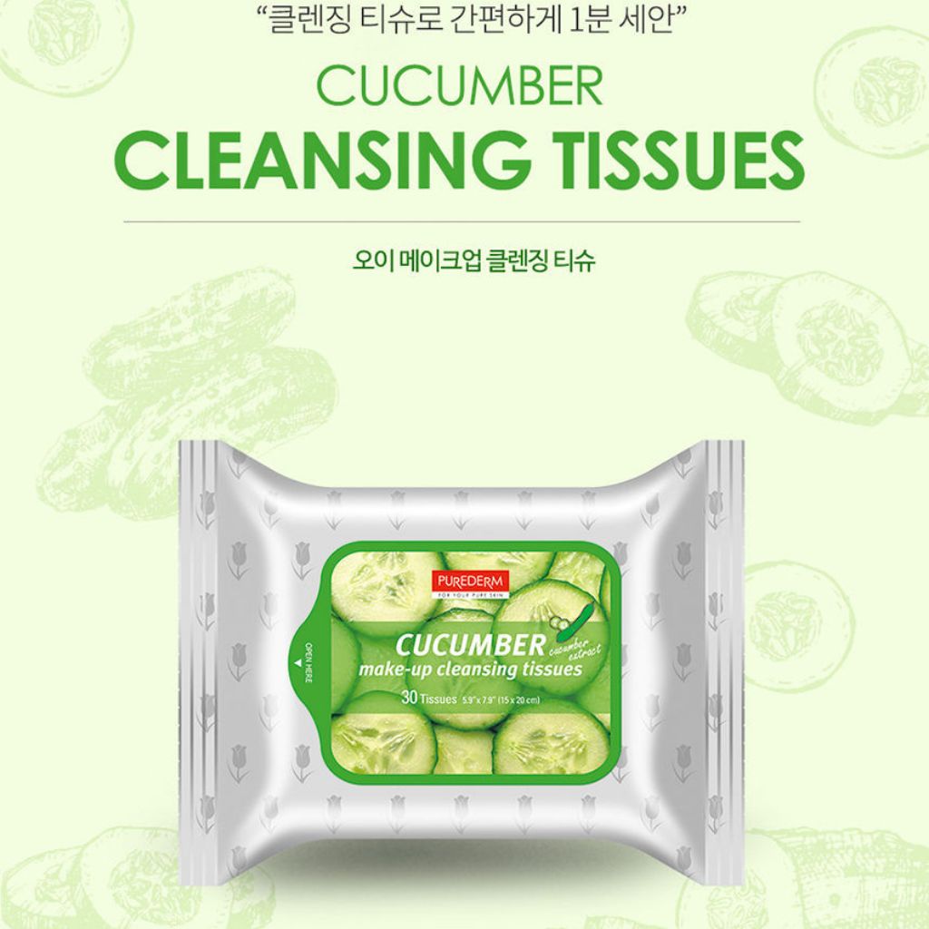 Purederm Korean Cucumber Make up remover cleansing Tissue Wipes30sheet