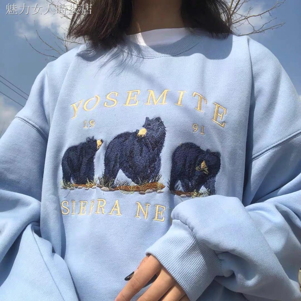 Blue Bay Brandy With Melville Three Polar Bear Embroidery Loose Cute