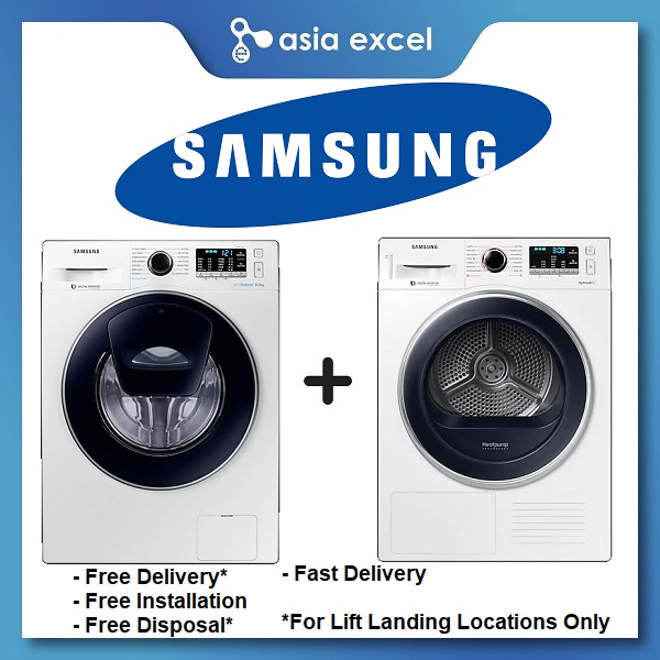 Samsung ww80k54e0uw 8kg addwash™ front load washing machine + samsung