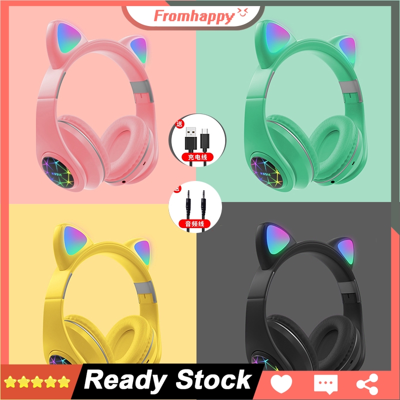 LED Cat Ear Headphones Bluetooth 5.0 Noise Cancelling