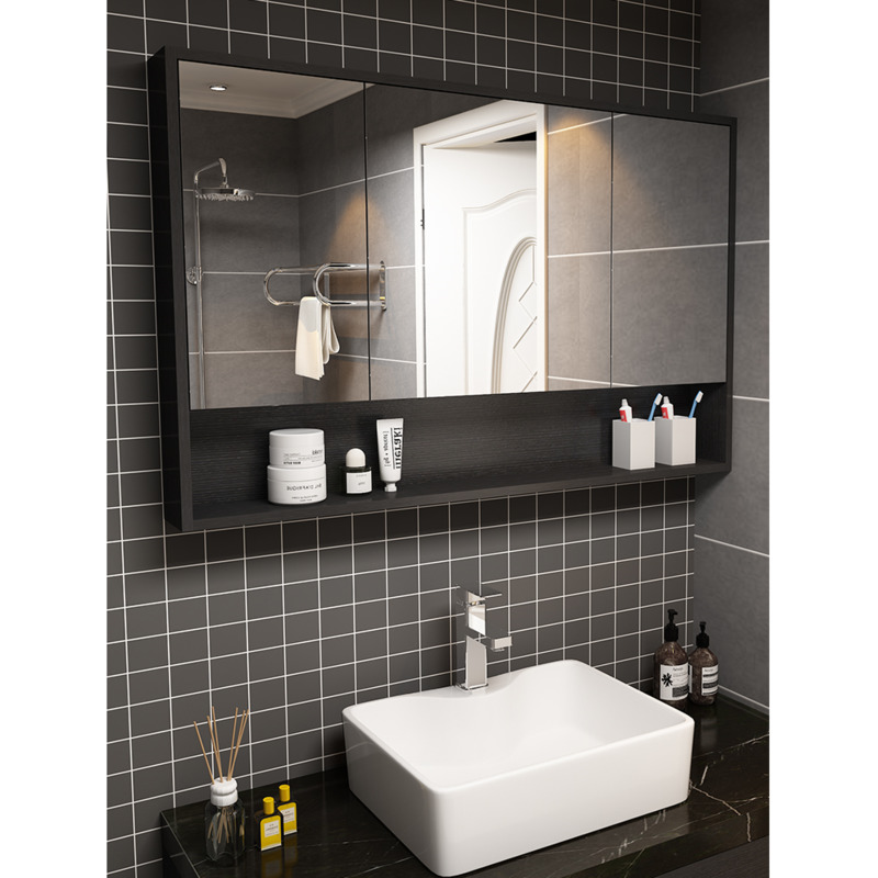 Nordic Solid Wood Bathroom Washroom Mirror Wall Mounted Modern