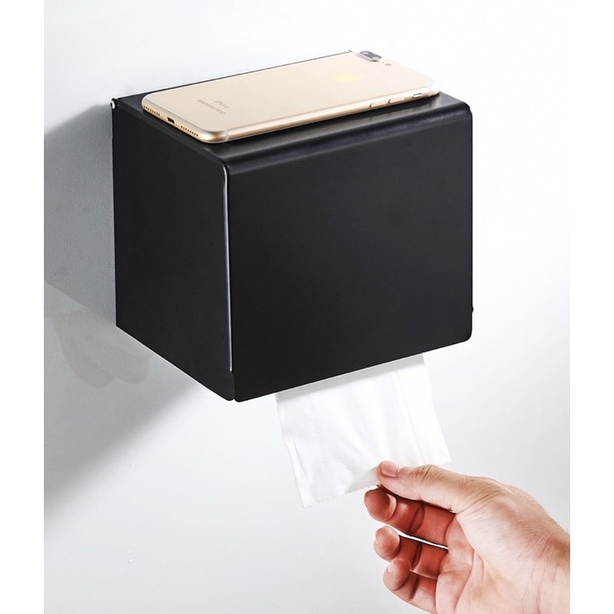 Toilet Roll Holder Box Bathroom Storage in Sleek Black with Flat Top for Phone Shopee Singapore