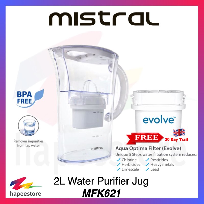 Mistral Water Purifier Jug MFK261 With 30 Day Evolve Aqua Optima Filter Shopee Singapore