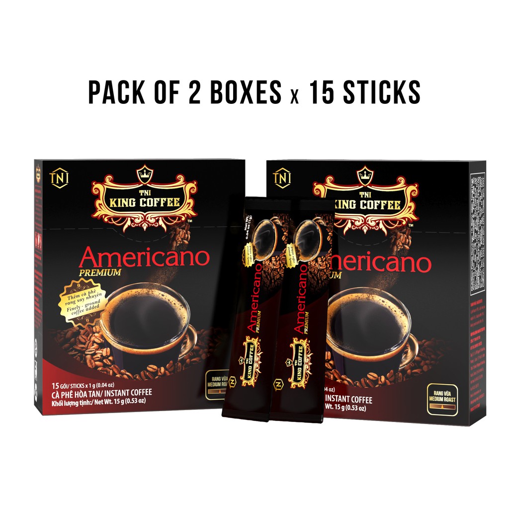 (PACK OF 2 BOXES) KING COFFEE Americano Premium Instant Coffee 15s x 1g