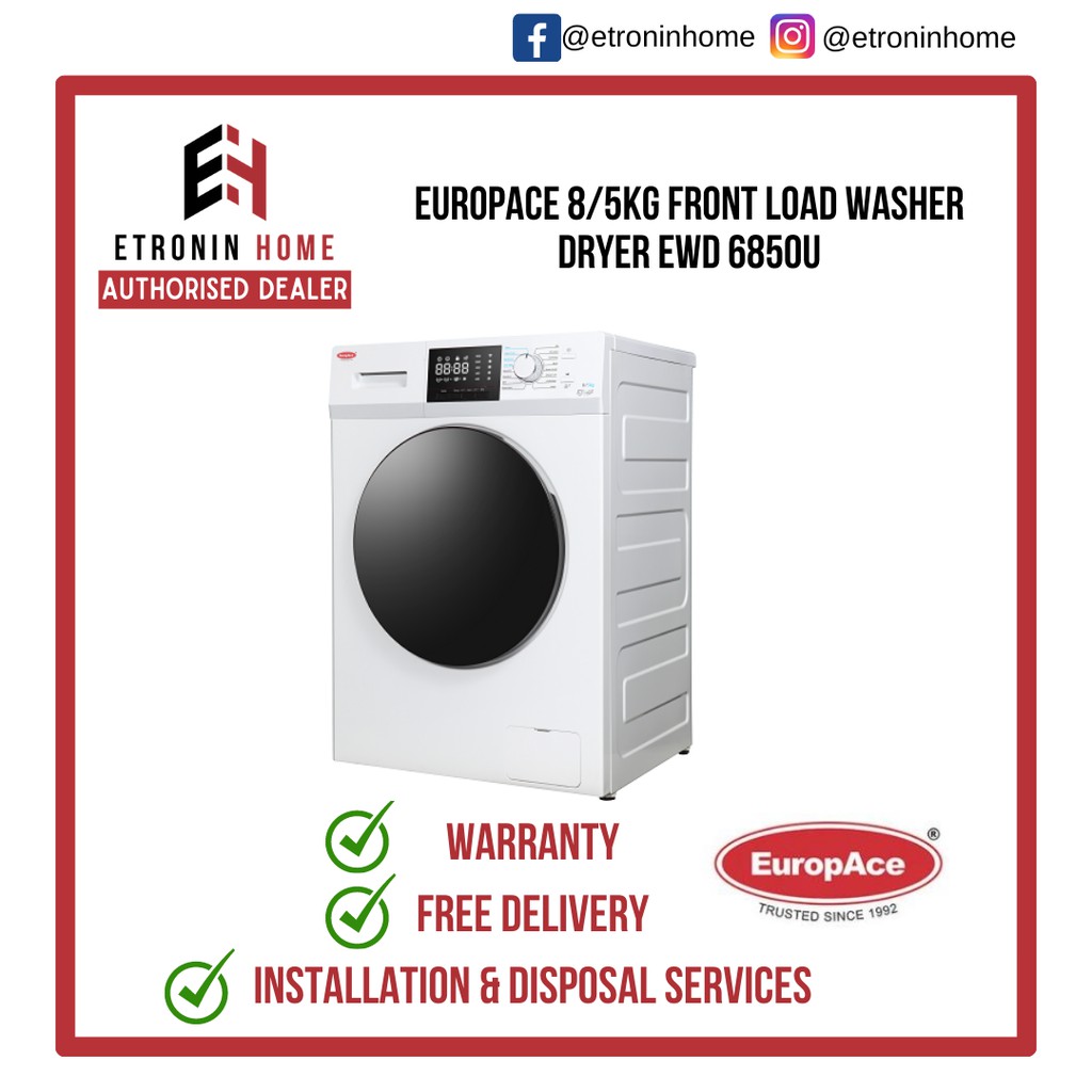 EuropAce 8/5kg Front Load Washer Dryer EWD 6850U Shopee Singapore