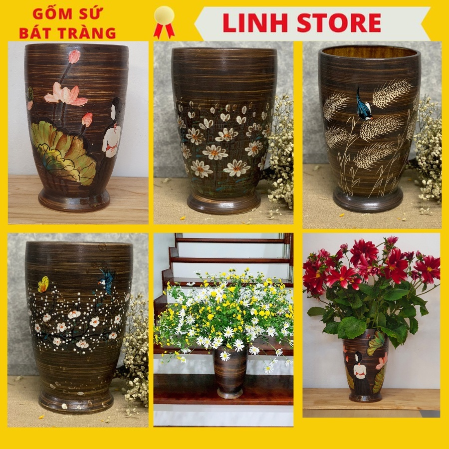 Bat Trang Ceramic Vase Flower Vase Flower Vase Wide Mouth Cup Shape