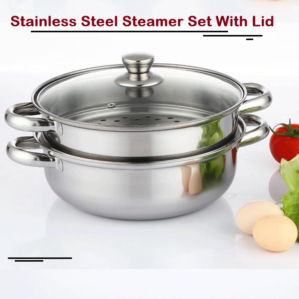 Steamer Pot Set with Lid 304 Stainless Steel Home Multifunction Double