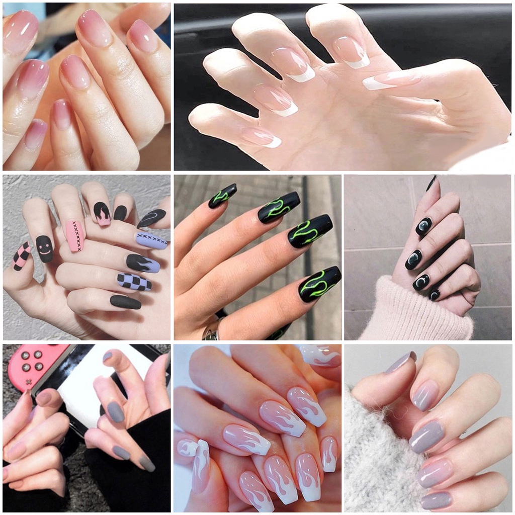 with 24 Pcs Sticker Glue 24Pcs Press On Nails Nail Art Patch Fake Nails