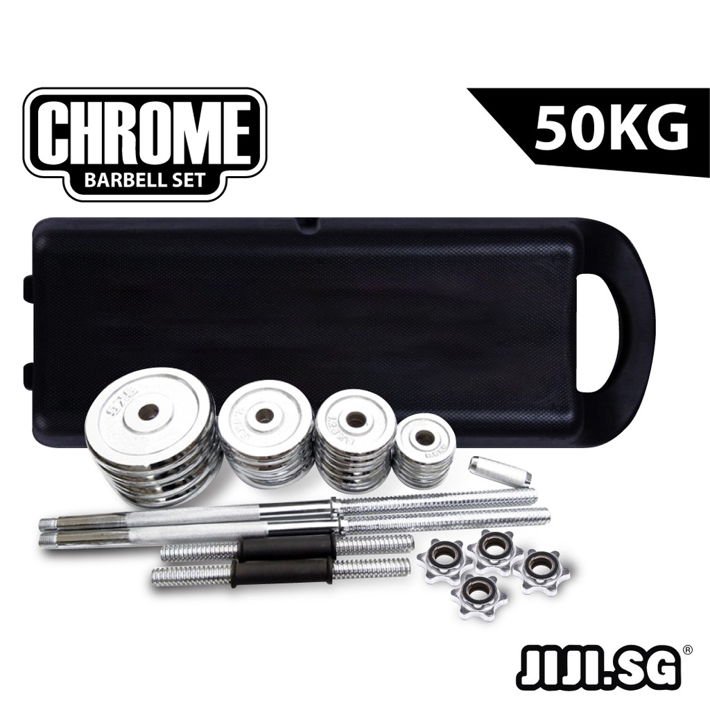 JIJI INSTOCK Chrome Barbell Set 50KG Dumbbells / Weights / Gym