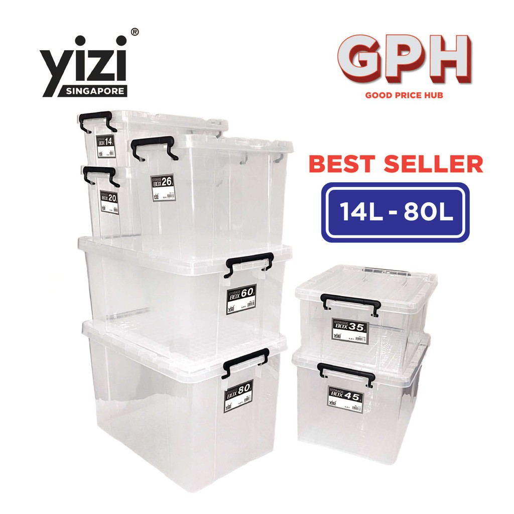 YIZI Heavy Duty Stackable Transparent Storage Box (14L 80L) Shopee
