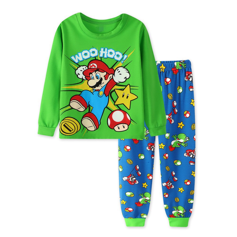WOO HOO Mario Boys Girls Pajamas Toddler Kids Cotton Pyjamas Green