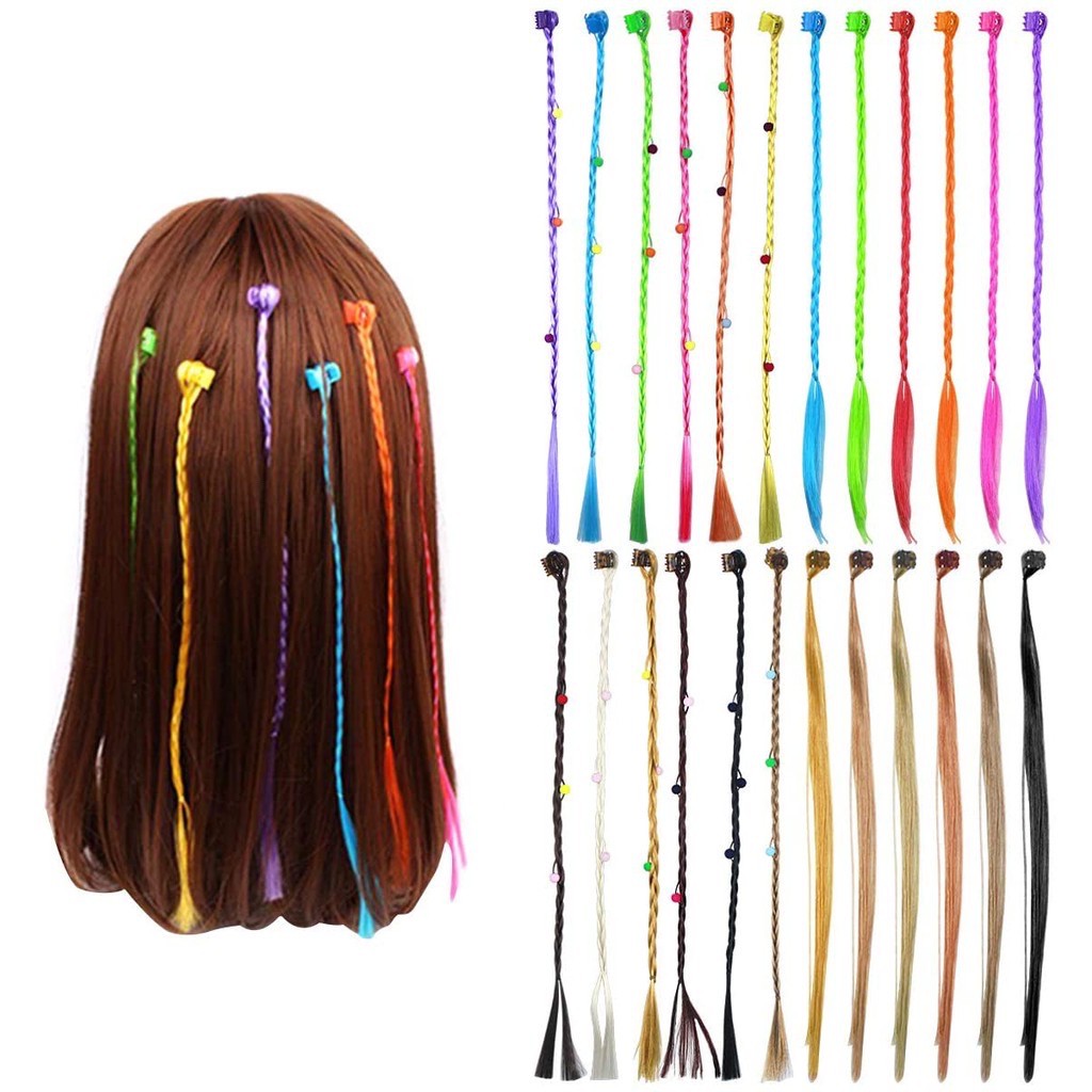 24PCS Neon Clip in Hair Braids Extensions for Kids Girl, Braided Hair