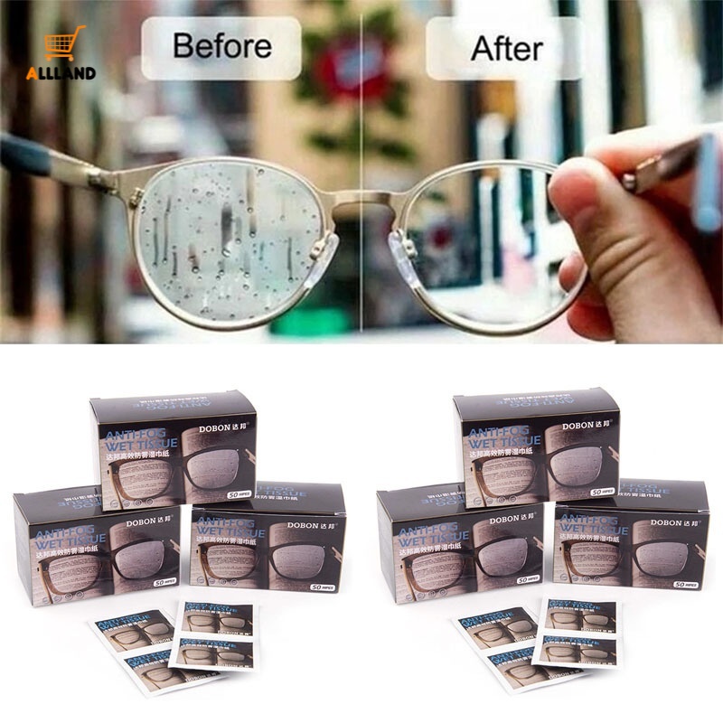 50Pcs/Pack Glasses Cleaner Wet Wipes/ Disposable Eyeglasses AntiFog