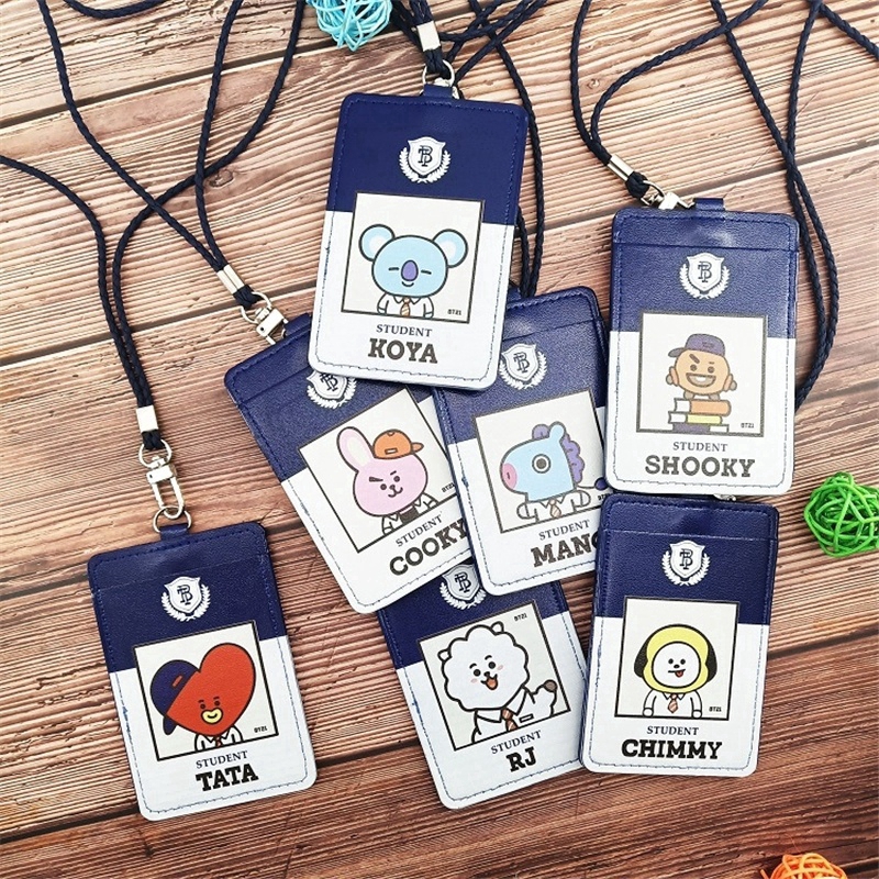KPOP BTS Bangtan Boys BT21 Cute Cartoon PU Leather Bus Card ID Card