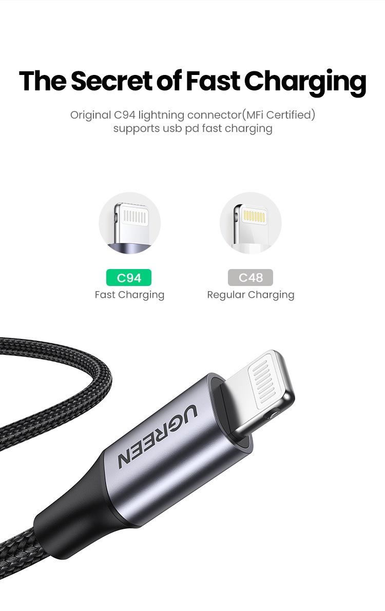 Ugreen MFi USB C to Lightning iPhone Charging Cable Compatible for iPhne 14 13 12 mini Pro Max 8