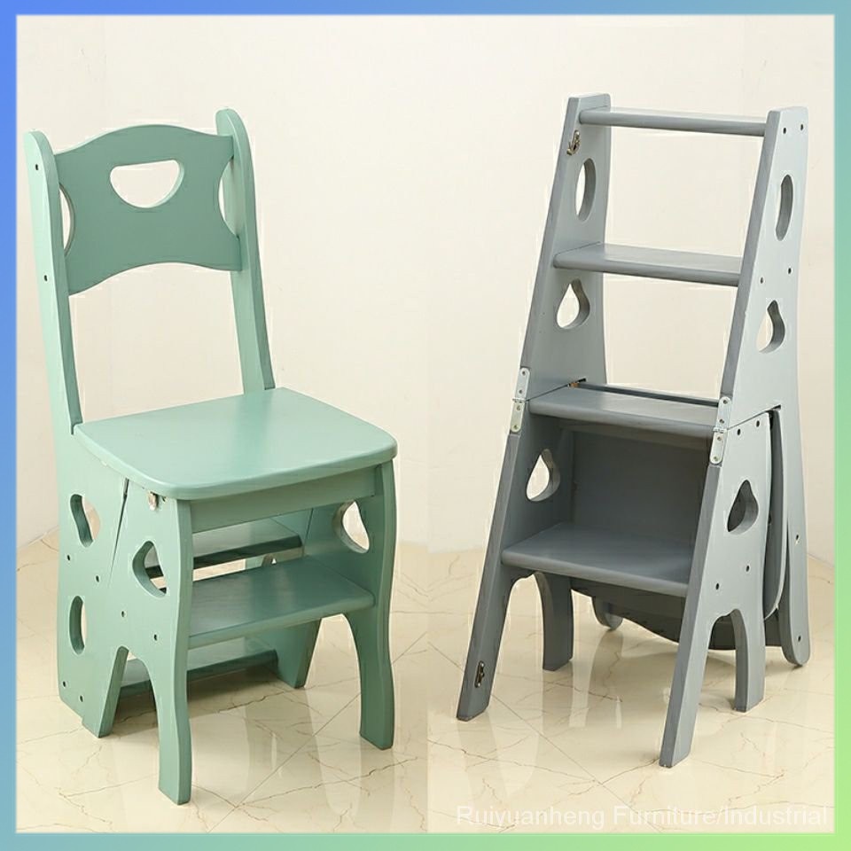 Solid Wood DualPurpose Stair Chair Herringbone Ladder Folding Chair