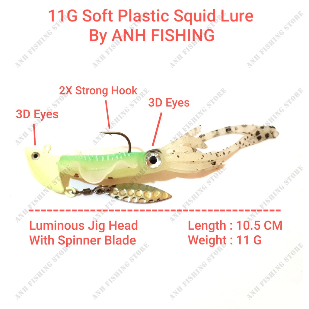 ANH 11G Soft Squid Lures Rubber Sotong Chase Jig Baits 9.5cm (wiht Jig