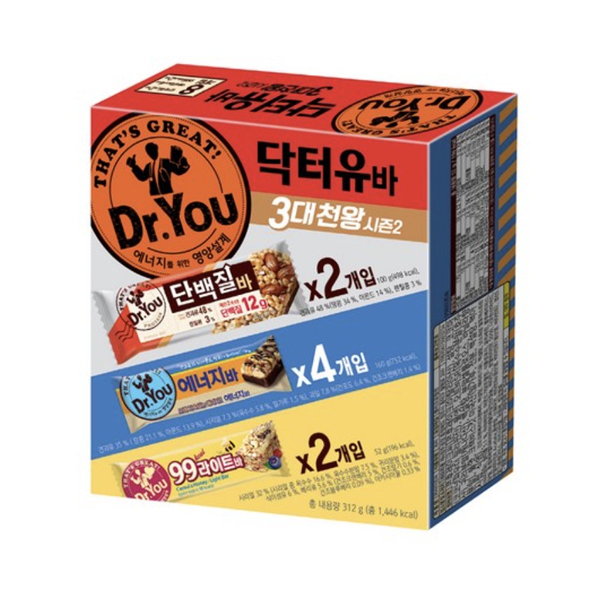 [Korea Orion snack bar] Dr.You, Energy bar * 4ea, Protein bar* 2ea, Light bar*2ea, Total 8ea set