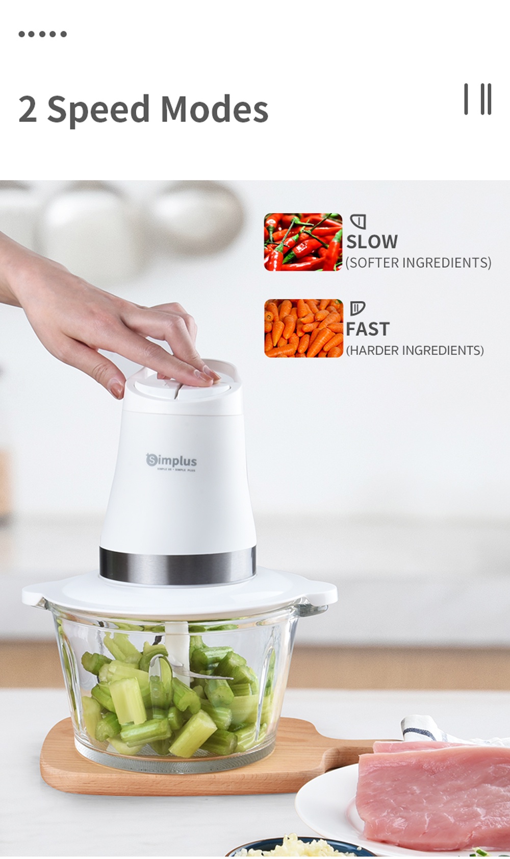 Simplus Meat Grinder 1.8L Glass Bowl Food Chopper Processor Mixer