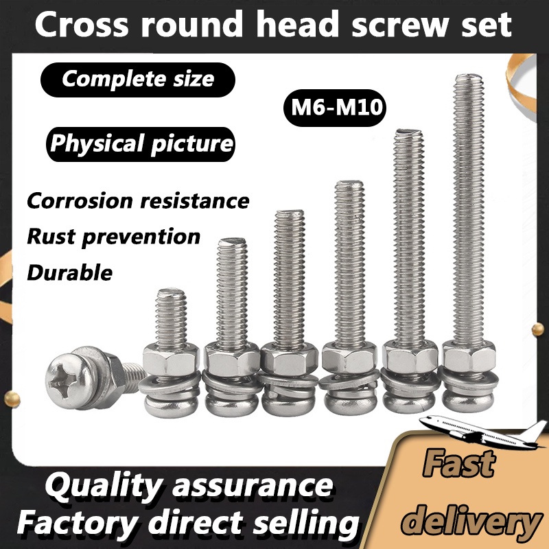 [Fast Delivery] 304 Stainless Steel Cross round Head Screws Nut Set