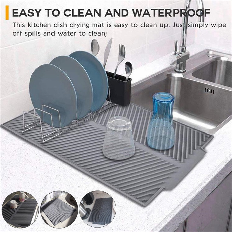 41*33cm Silicone Rectangle Drain Mat Heat Resistant Drying Dishes