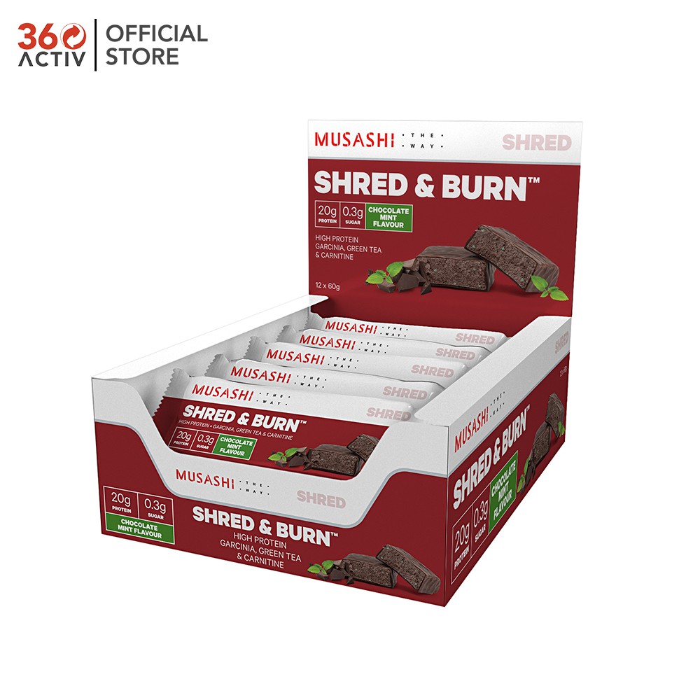 Musashi Shred & Burn Low Carb Protein Bar For Lean Muscle 60g (Box of