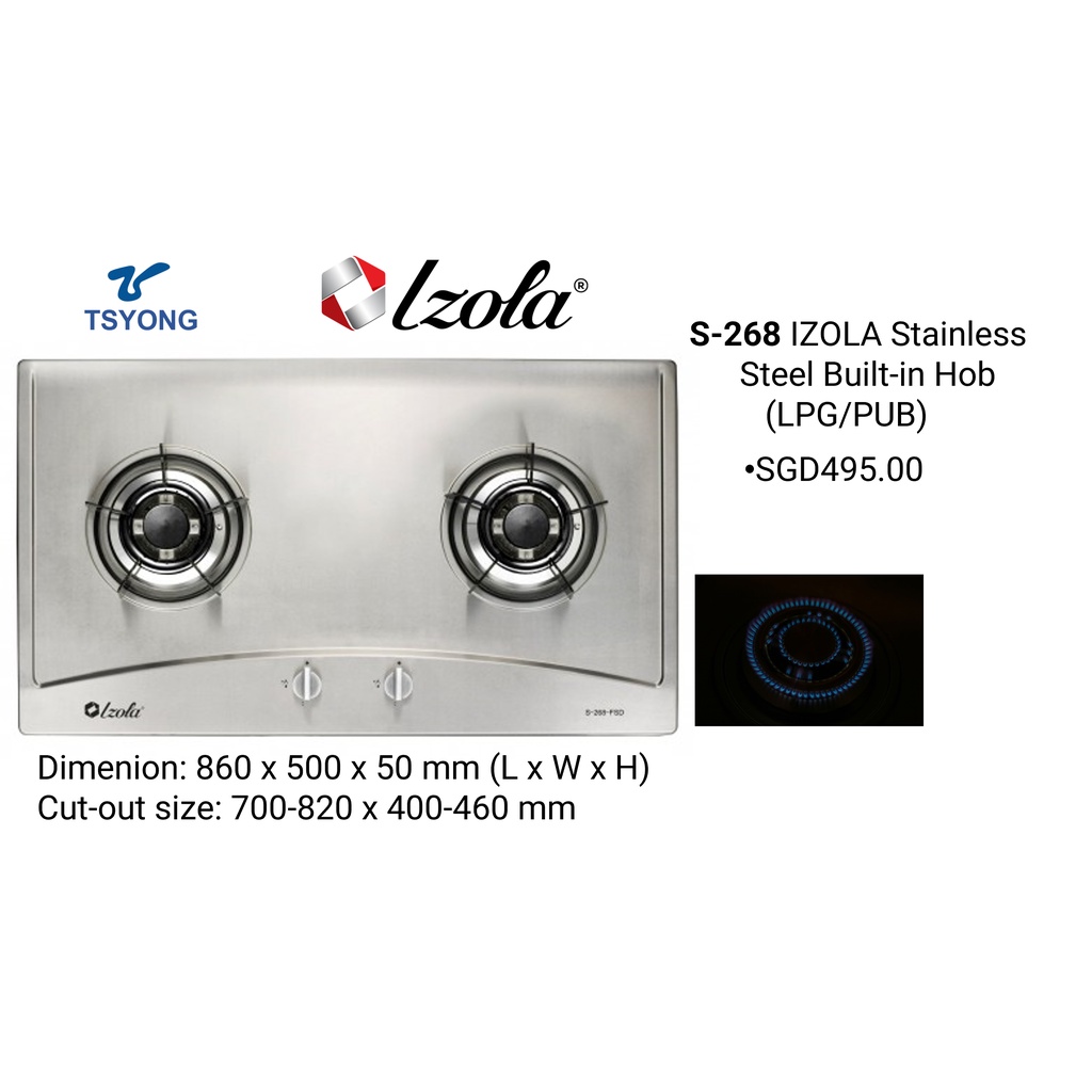 S268 IZOLA Stainless Steel Builtin Hob Shopee Singapore