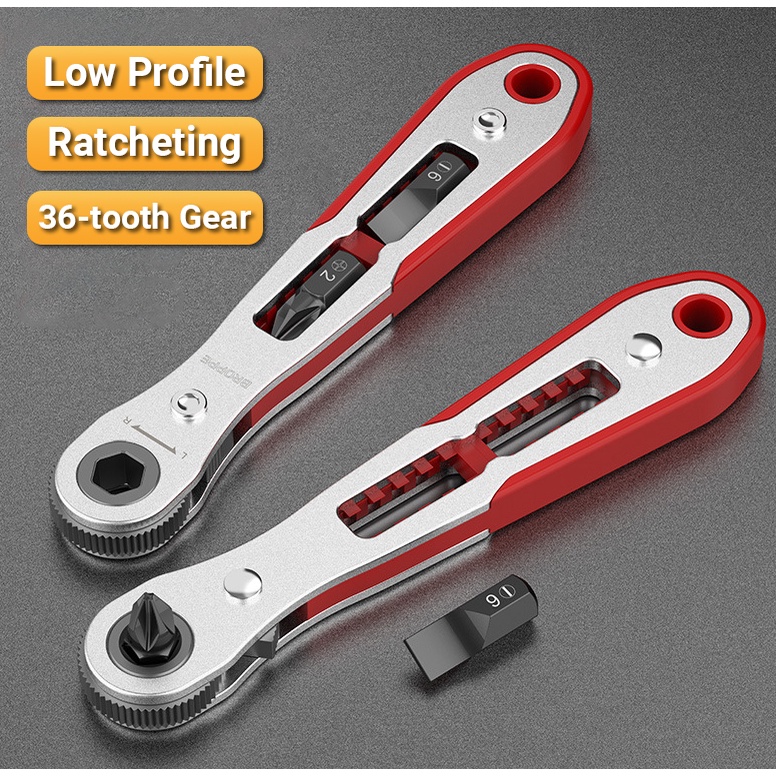 1/4" Ratchet Wrench Ultra Low Profile Mini Screwdriver 8mm Thick, Right Angle Ratcheting 1/4