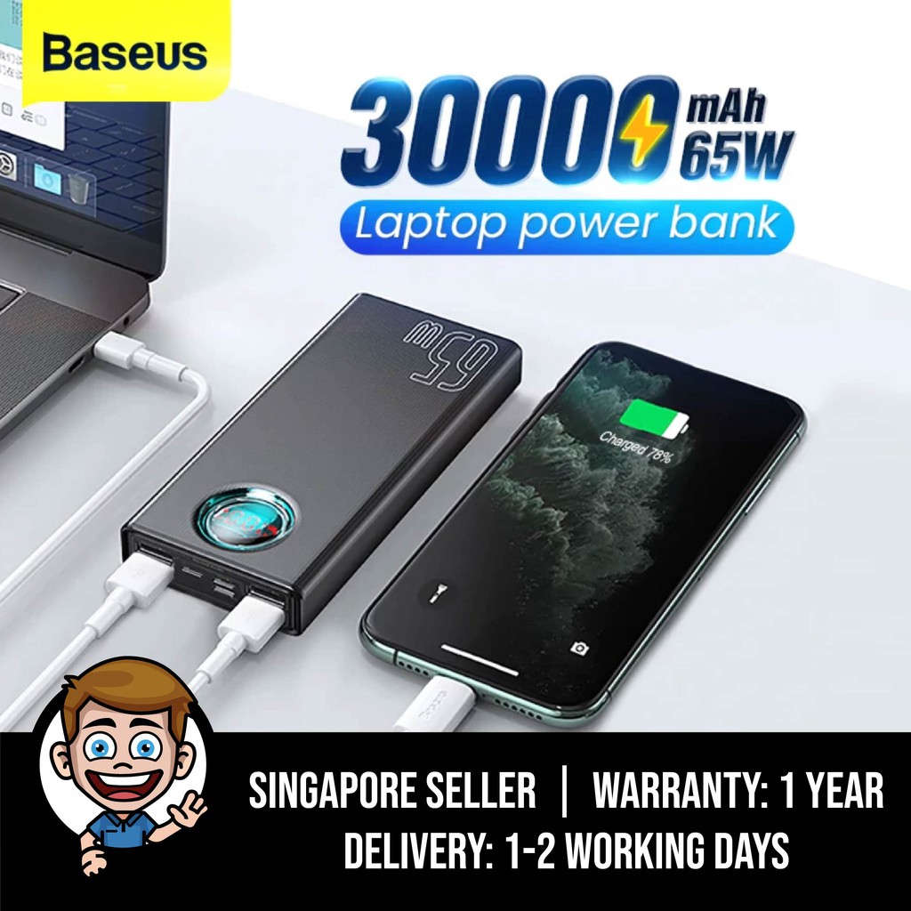 Baseus Laptop Powerbank, 65W Power Bank 30000mAh USB C PD Quick Charge