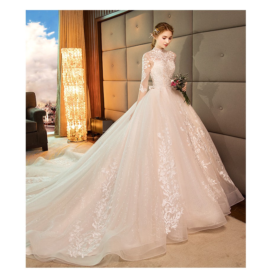 pre order cream sequin cheongsam long sleeve fishtail wedding bridal