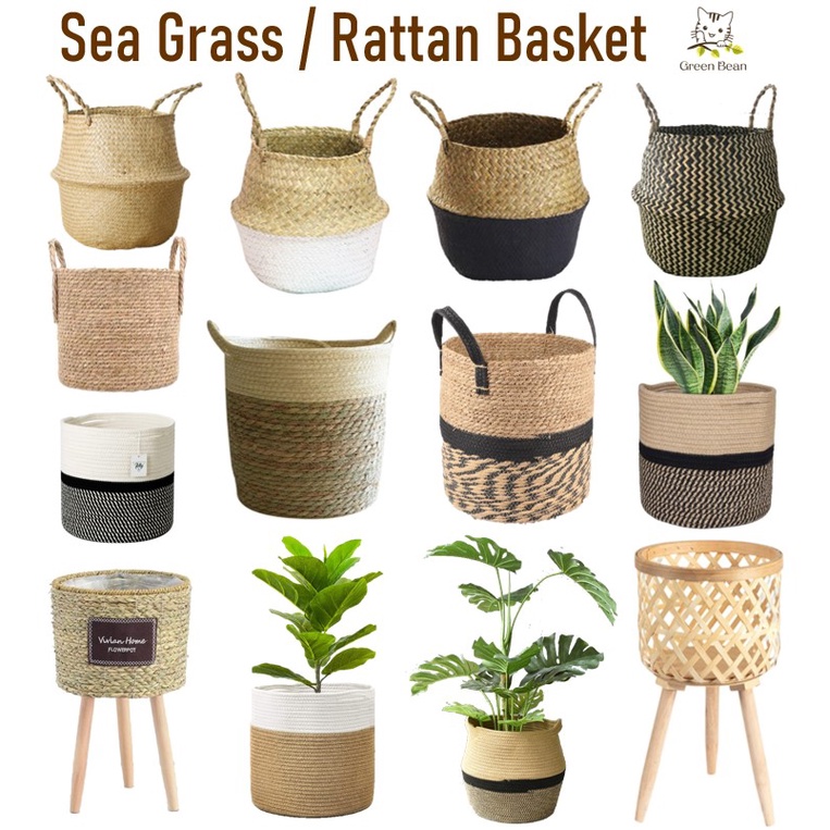 Plant Rattan Basket Plant Pot Flower Vase Sea Grass Basket For Small
