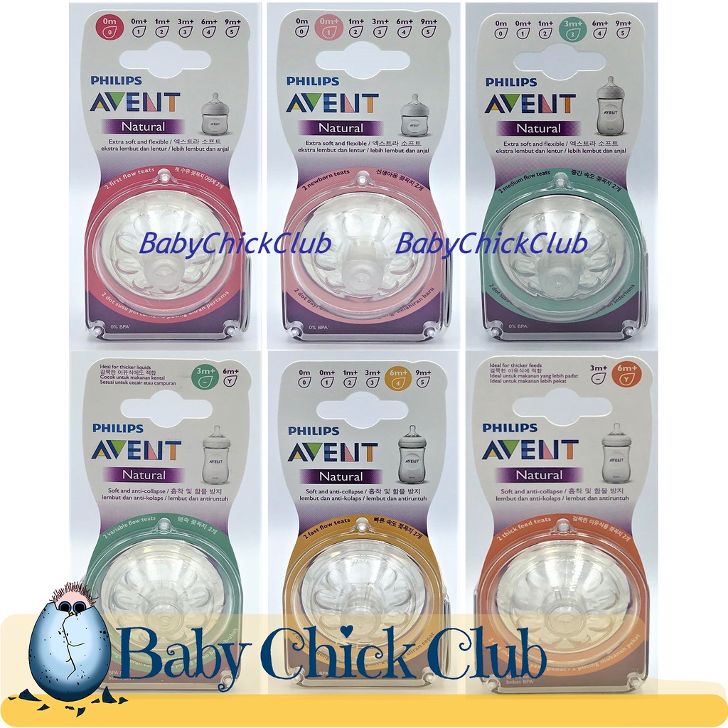 Philips Avent Natural Nipple / Teats 0m+ Newborn 1m+ Slow 3m+ Medium 6m