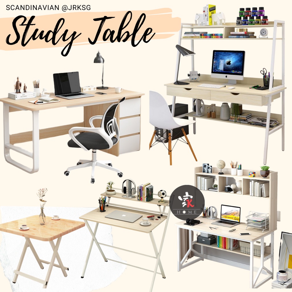 Scandinavian Study table with shelves Home Furniture Desk Shopee