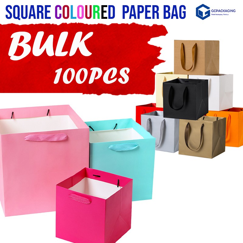 [BULK] Coloured Paper Bag Square Paper Bags Shopee Singapore