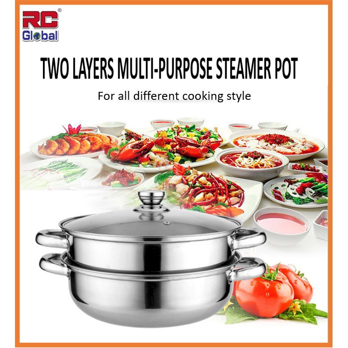 RCGlobal Steamer pot / Steamer / 2 Tiers 28CM Stainless Steel Steamer pot Soup Steam Wok