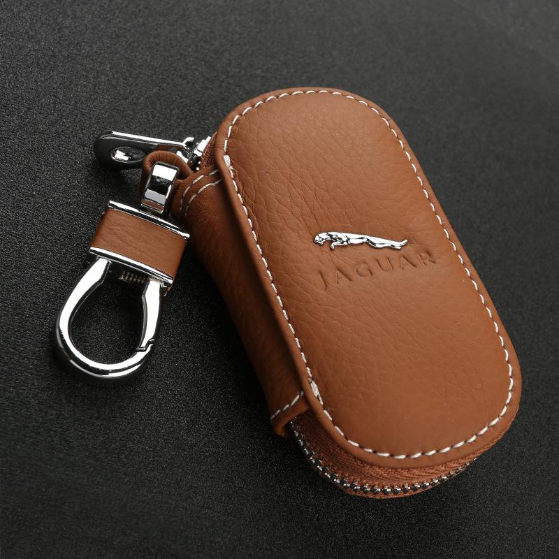Black car key case organizer leather automobile key holder for Jaguar