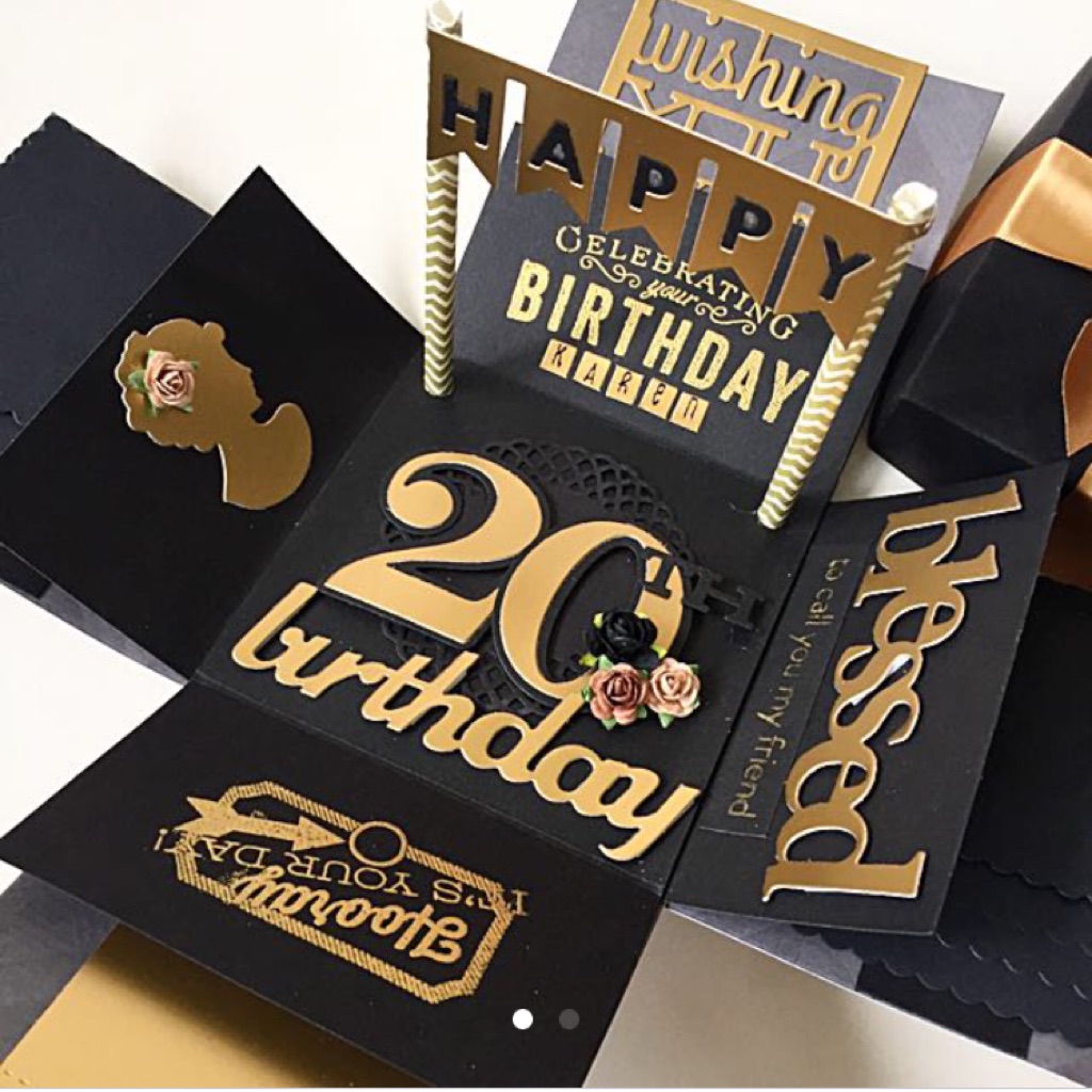 Happy 20th birthday explosion box card in gold and black Shopee Singapore
