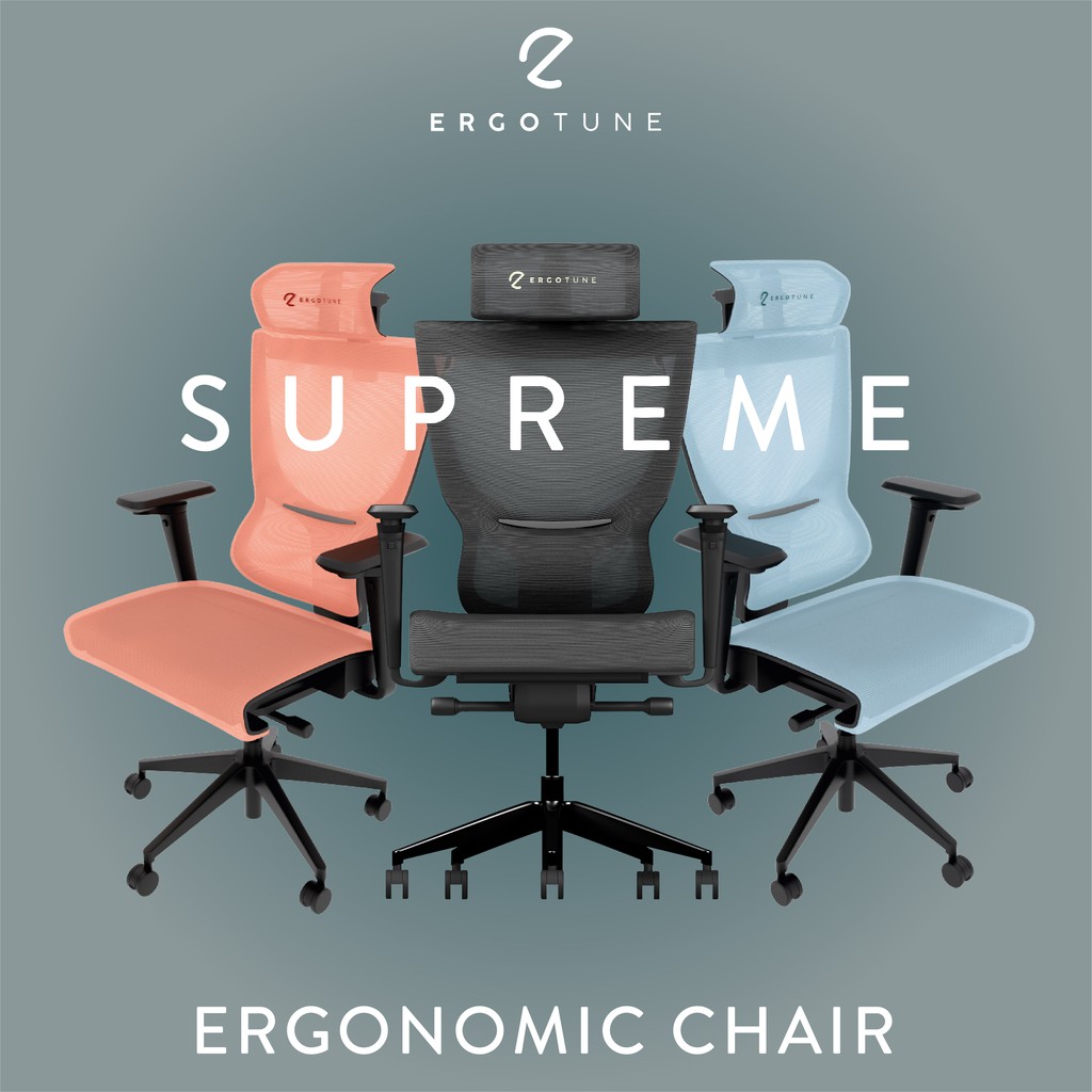 ErgoTune Supreme Ergonomic Office Chair ( Coral Red / Aqua Blue