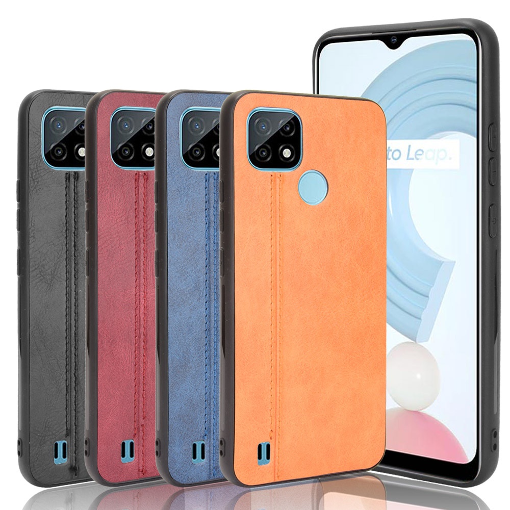 Realme C21 Luxury Calfskin PU Leather lines Back Cover Shockproof Case